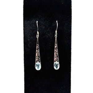 Sterling Silver Filigree Blue Topaz Drop Earrings